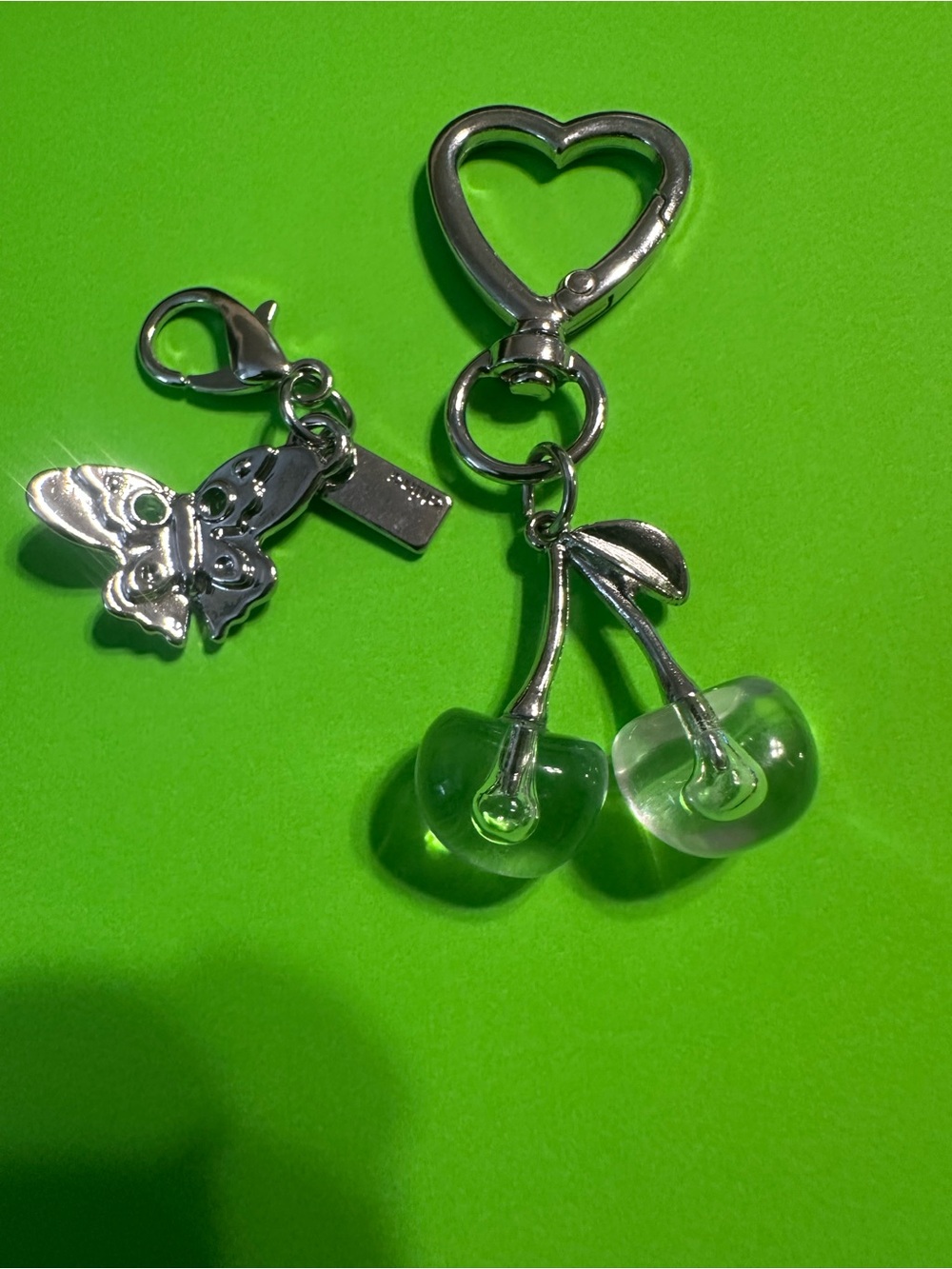 Silver Heart Cherry Charm Keychain n fashion coach butterfly zipper pull